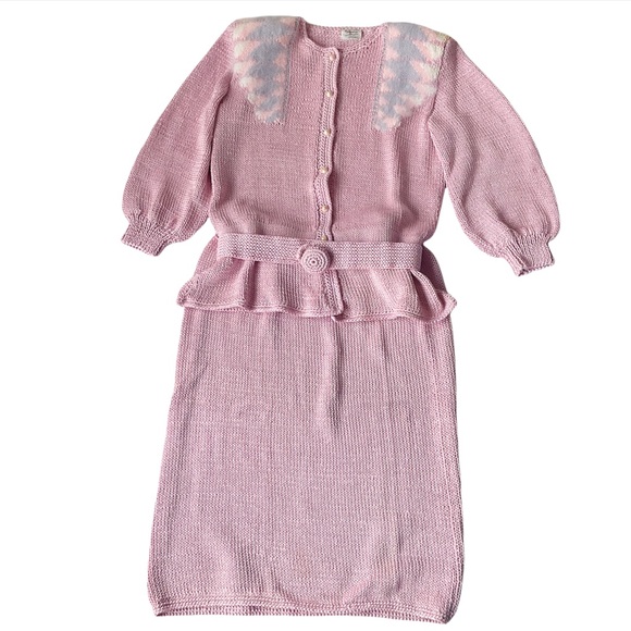 Vintage 1980’s Custom Knit Pink Two Piece Sweater and Skirt Set - Picture 2 of 15